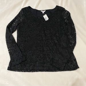 NWT Candie’s Black Lace Long Sleeve Blouse Size XL